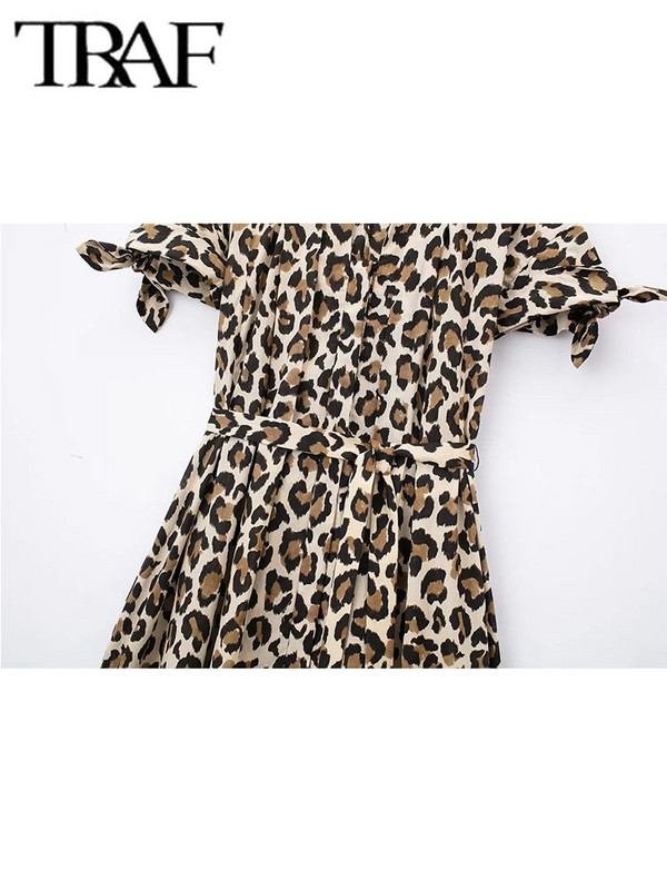Γυναικεία φόρεμα TRAF Cut Out Animal Print Midi κοντομάνικα καθημερινά φορέματα 2024 Νέα γυναικεία βραδινά φορέματα για πάρτι