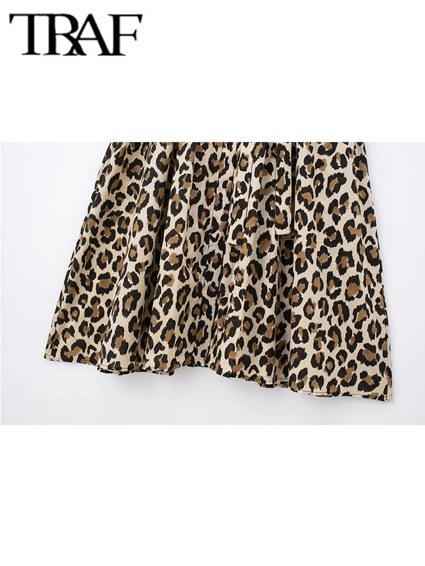 Γυναικεία φόρεμα TRAF Cut Out Animal Print Midi κοντομάνικα καθημερινά φορέματα 2024 Νέα γυναικεία βραδινά φορέματα για πάρτι