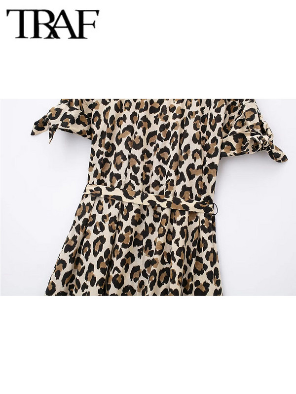 Γυναικεία φόρεμα TRAF Cut Out Animal Print Midi κοντομάνικα καθημερινά φορέματα 2024 Νέα γυναικεία βραδινά φορέματα για πάρτι