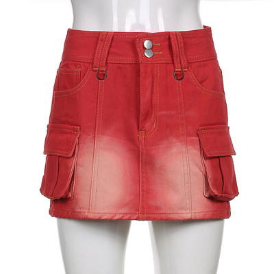 Piros farmer szoknyák zsebek Alkalmi női magas derekú Harajuku női szexi miniszoknya Y2K Vintage divat szexi utcai ruhák