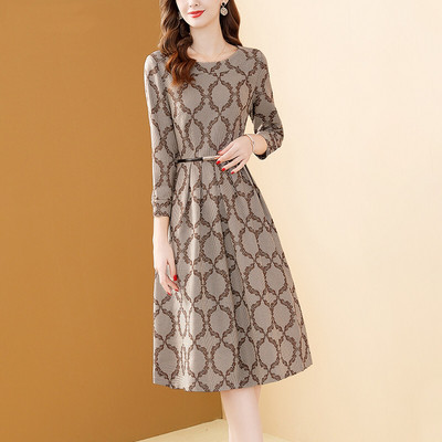 Rochie vintage în carouri din picioare de hâine femei primăvară toamnă cu mâneci lungi cu lanț de curea de birou pentru dame de lucru rochie lungă rochie midi Rochii noi