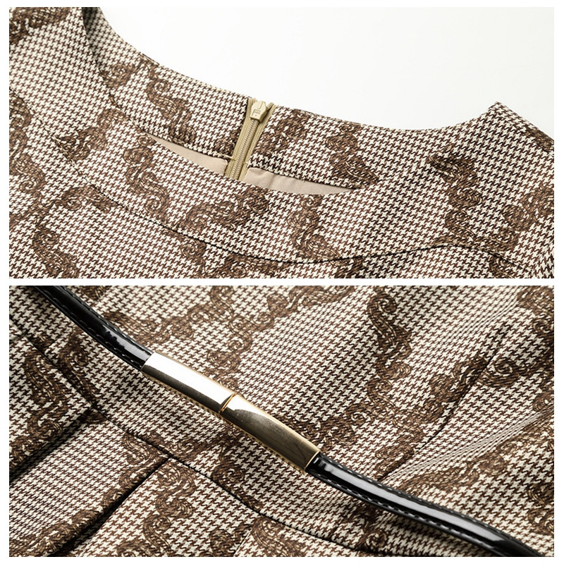 Rochie vintage în carouri din picioare de hâine femei primăvară toamnă cu mâneci lungi cu lanț de curea de birou pentru dame de lucru rochie lungă rochie midi Rochii noi