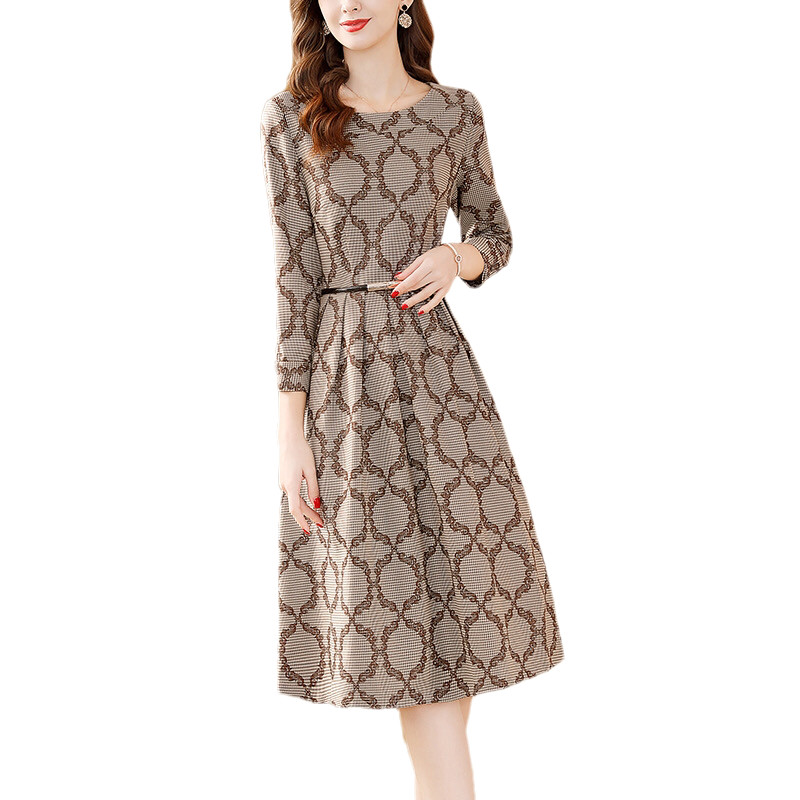 Rochie vintage în carouri din picioare de hâine femei primăvară toamnă cu mâneci lungi cu lanț de curea de birou pentru dame de lucru rochie lungă rochie midi Rochii noi