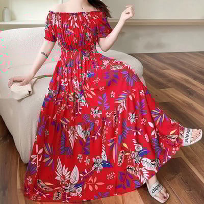 Rochie midi Rochie albă de epocă cu puncte Rochii elegante de damă dulci Rochii de seară Decolteu cu mânecă scurtă Fusta mare leagăn All-match