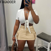 FAGADOER, la modă, de culoare solidă, cu buzunar, mini-fuste pentru femei, cu talie înaltă, fustă subțire, cu nasturi, vară, pantaloni asortați pentru femei 2024