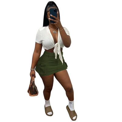 FAGADOER, la modă, de culoare solidă, cu buzunar, mini-fuste pentru femei, cu talie înaltă, fustă subțire, cu nasturi, vară, pantaloni asortați pentru femei 2024