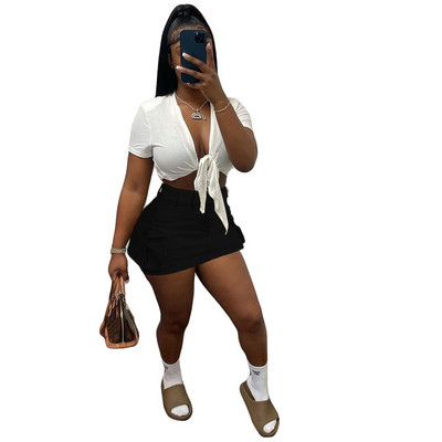 FAGADOER, la modă, de culoare solidă, cu buzunar, mini-fuste pentru femei, cu talie înaltă, fustă subțire, cu nasturi, vară, pantaloni asortați pentru femei 2024