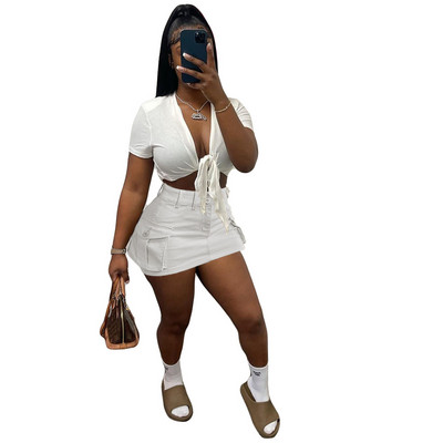 FAGADOER, la modă, de culoare solidă, cu buzunar, mini-fuste pentru femei, cu talie înaltă, fustă subțire, cu nasturi, vară, pantaloni asortați pentru femei 2024