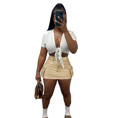 FAGADOER, la modă, de culoare solidă, cu buzunar, mini-fuste pentru femei, cu talie înaltă, fustă subțire, cu nasturi, vară, pantaloni asortați pentru femei 2024