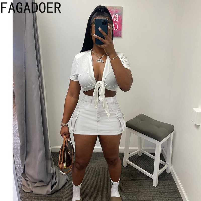 FAGADOER, la modă, de culoare solidă, cu buzunar, mini-fuste pentru femei, cu talie înaltă, fustă subțire, cu nasturi, vară, pantaloni asortați pentru femei 2024