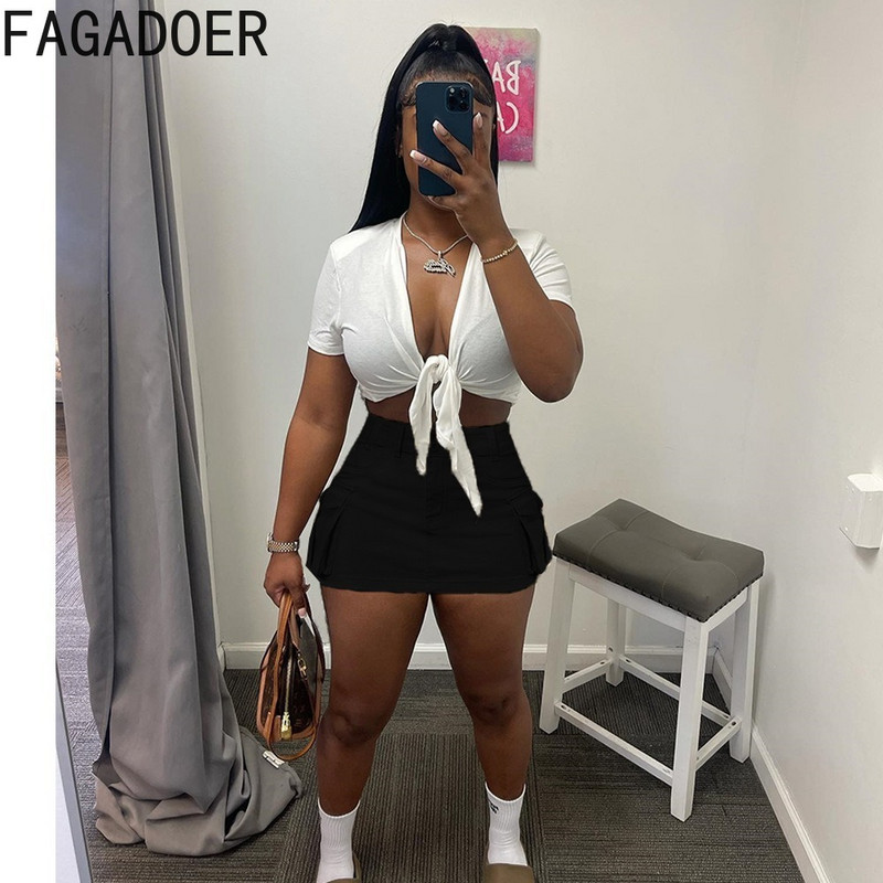FAGADOER, la modă, de culoare solidă, cu buzunar, mini-fuste pentru femei, cu talie înaltă, fustă subțire, cu nasturi, vară, pantaloni asortați pentru femei 2024