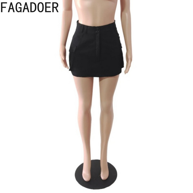FAGADOER, la modă, de culoare solidă, cu buzunar, mini-fuste pentru femei, cu talie înaltă, fustă subțire, cu nasturi, vară, pantaloni asortați pentru femei 2024