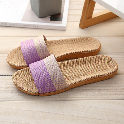 Papuci de vară de in pentru femei Pantofi de uz casnic Pantofi papuci Sandale de plajă Pantofi plat cu dungi respirabili Diapozitive
