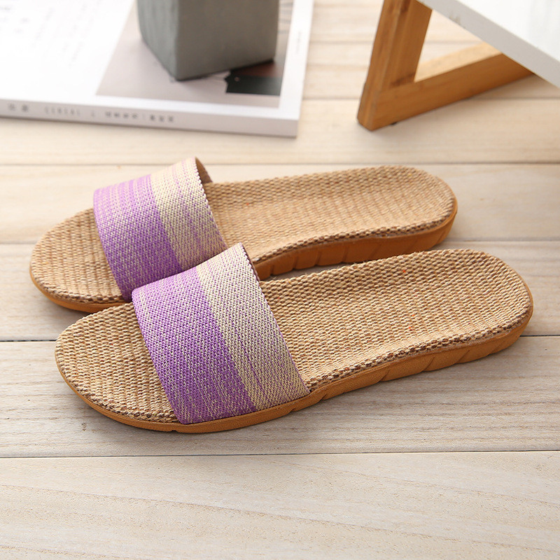 Papuci de vară de in pentru femei Pantofi de uz casnic Pantofi papuci Sandale de plajă Pantofi plat cu dungi respirabili Diapozitive