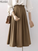 ZANZEA Fusta cu pliuri de modă coreeană pentru femei cu talie înaltă Jupe Vintage cu talie elastică de vară Falda de vacanță lejeră fuste lungi solide