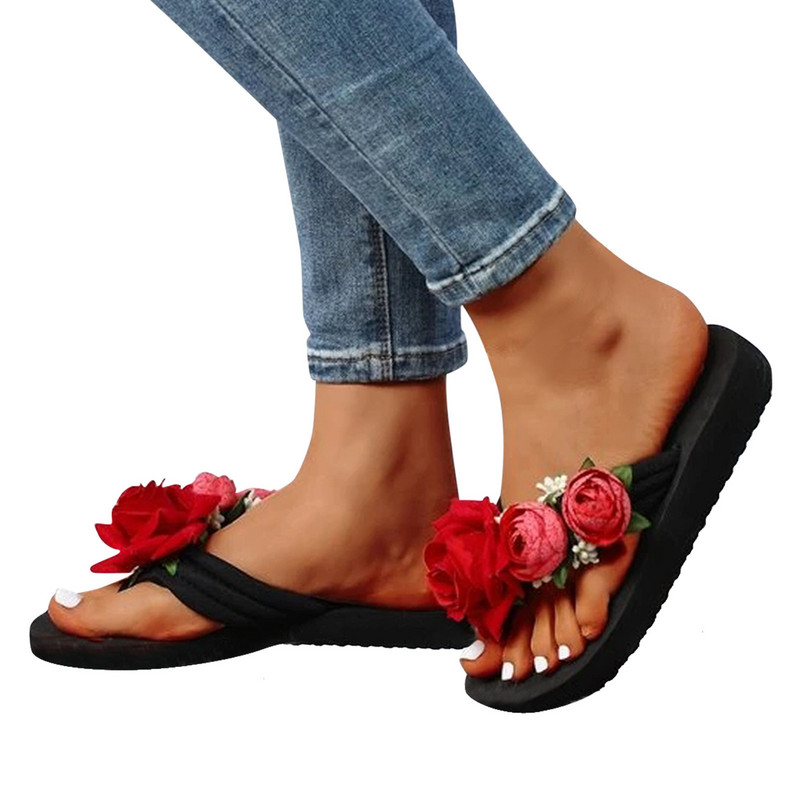 Női papucsok nyári papucsok nyitott orrú virágok Bohemian S női szandálok 6-os méretű bőr szandálok női 12-es méretben