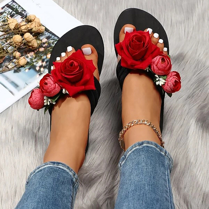 Női papucsok nyári papucsok nyitott orrú virágok Bohemian S női szandálok 6-os méretű bőr szandálok női 12-es méretben