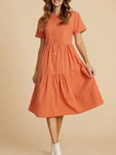 2024 de primăvară și vară noi rochii portocalii lejer, cu nasturi largi, cu gât rotund