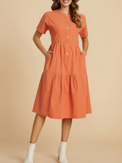 2024 de primăvară și vară noi rochii portocalii lejer, cu nasturi largi, cu gât rotund