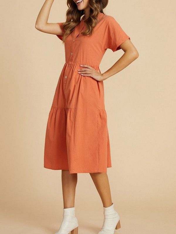2024 de primăvară și vară noi rochii portocalii lejer, cu nasturi largi, cu gât rotund