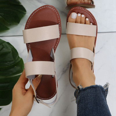 Γυναικεία ίσια σανδάλια 2023 Δερμάτινο σταυρωτό λουράκι σε στυλ Ρώμης Υψηλής ποιότητας καλοκαιρινά γυναικεία παπούτσια με αγκράφα