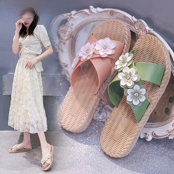 Модни дамски летни горни облекла Чехли с цветя Устойчиви на износване Дамски плоски сандали от една част, противоплъзгащи