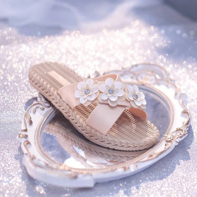 La modă pentru femei, îmbrăcăminte exterioară de vară, papuci florali, rezistenti la uzură, anti-alunecare, sandale plate dintr-o singură bucată pentru femei