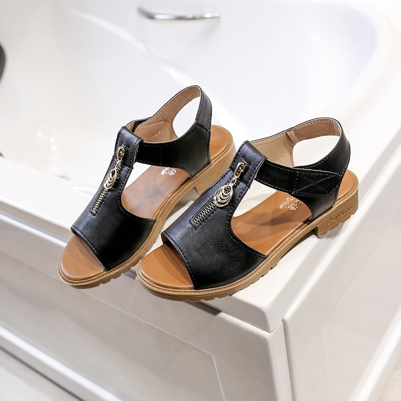 Sandale de vară pentru femei 2024 Nouă modă cu fermoar Sandale cu toc mic pentru femei Casual simple Sandale cu talpă groasă pentru femei Pantofi de damă