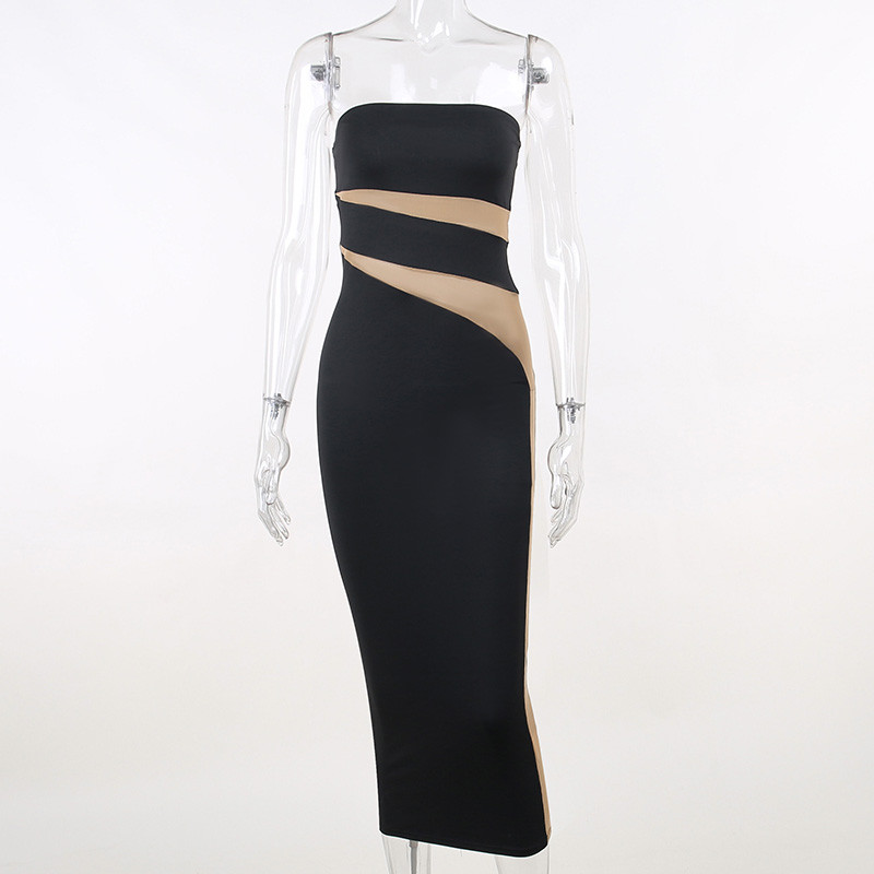 Női divat vállnélküli Bodycon Party Club Streetwear Fekete Midi ruha 2023 Nyári Ruházat Nagykereskedés Vállalkozásoknak YJ22594P