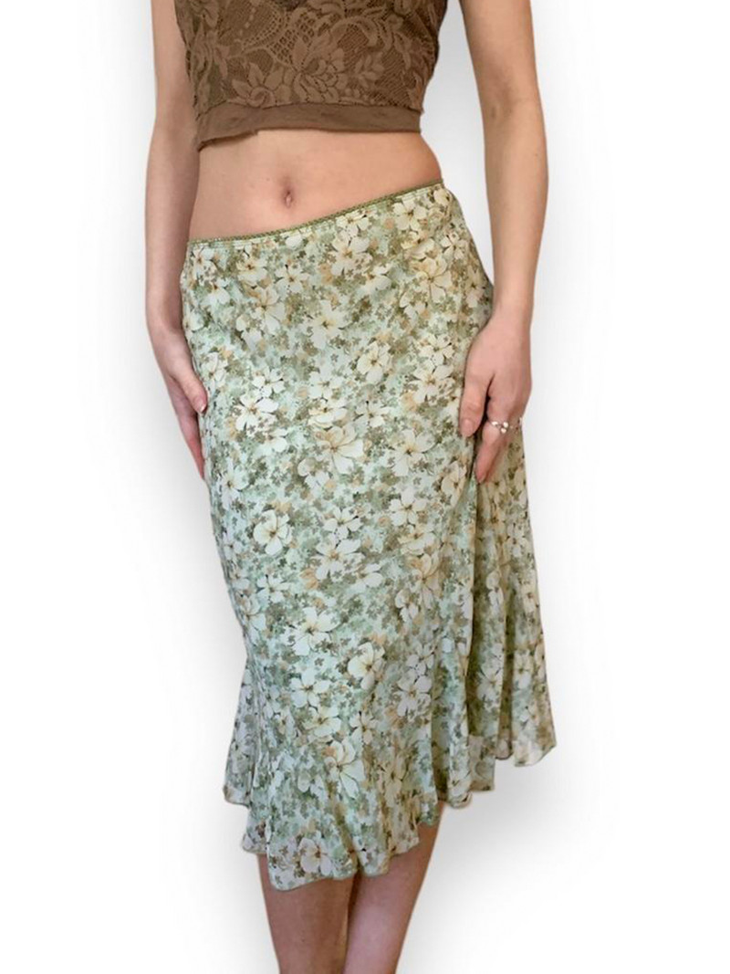 Weekeep Femei Fusta slim-fit cu talie joasă Fairycore Fuste midi cu imprimeu floral drăguț Vară Casual Anii 2000 Îmbrăcăminte vintage Kawaii