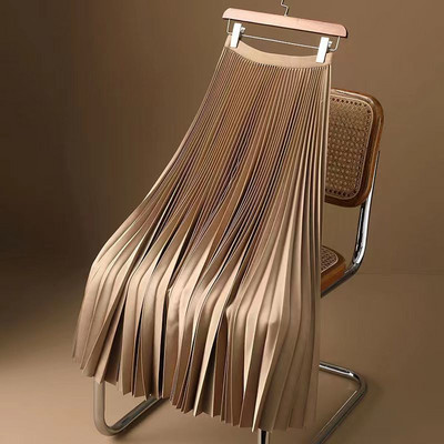 Női A-vonalú szoknya Vintage Midi szoknya széles elasztikus derékpánt magas derekú redőzött egyszínű sima szatén hosszú szoknya