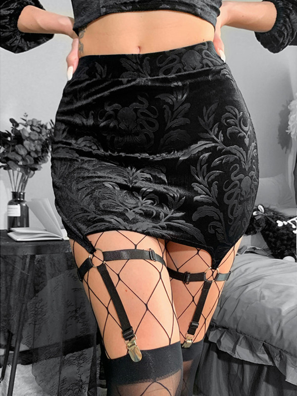 Retro catifea întunecată Elegant Mall Gotic Mini Fuste Scratch Y2K Grunge Estetică Sexy Jartiere Fusta Night Party Skinny Alt Bottoms