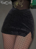 InsDoit Gotic catifea imprimeu de vară 2023 femei punk fustă cu despicare laterală asimetrică zână grunge club petrecere casual streetwear fustă