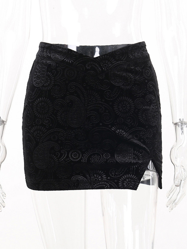 InsDoit Gotic catifea imprimeu de vară 2023 femei punk fustă cu despicare laterală asimetrică zână grunge club petrecere casual streetwear fustă