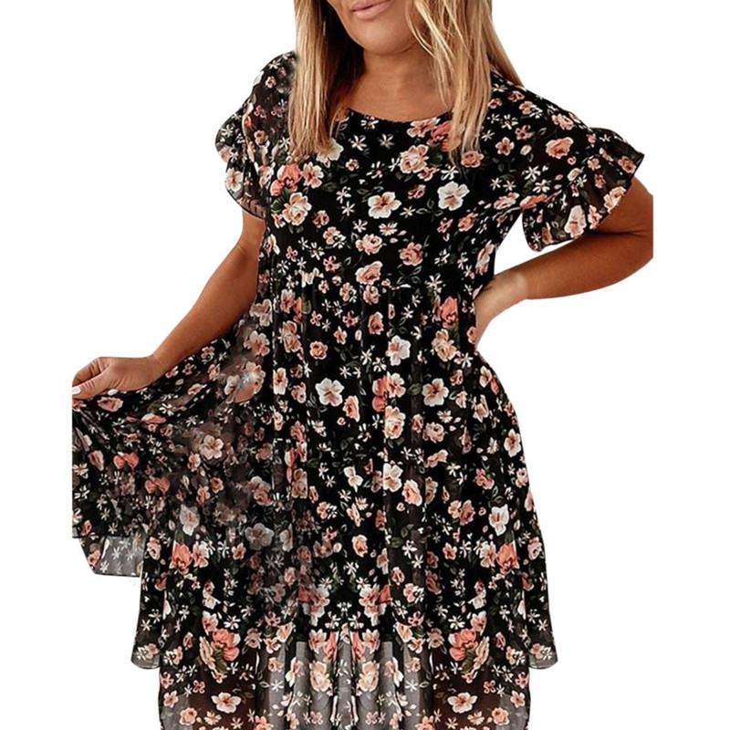 Καλοκαιρινά πλισέ Γυναικεία φορέματα σιφόν Casual Beach Holiday Κοντό μανίκι τετράγωνο γιακά Γυναικείο Midi Φόρεμα Bohemian Mujer Vestidos