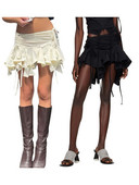 Fuste neregulate Doamnelor Solid Negru Bej Snur Tie-Up Volane Volane Fusta Mini Pentru Femei Moda Vară Fuste Scurte