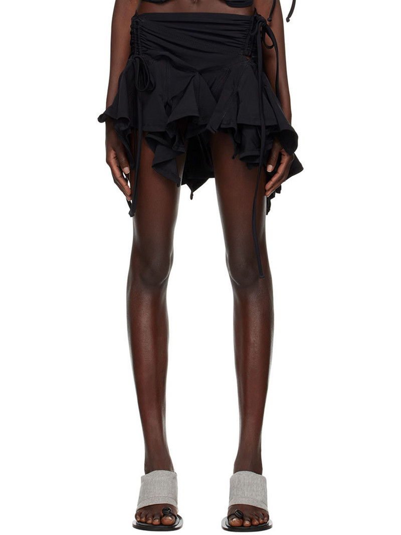 Fuste neregulate Doamnelor Solid Negru Bej Snur Tie-Up Volane Volane Fusta Mini Pentru Femei Moda Vară Fuste Scurte