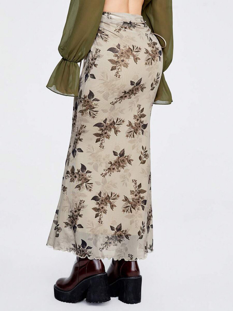 Weekeep Fairycore virágmintás hosszú szoknya, női húzózsinóros kötszer, egyenes, vékony szabású szoknyák 2000-es évek vintage ruhái Harajuku y2k