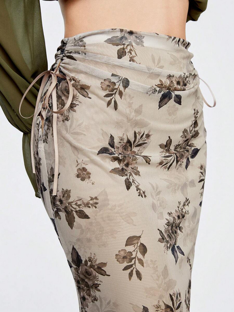 Weekeep Fairycore virágmintás hosszú szoknya, női húzózsinóros kötszer, egyenes, vékony szabású szoknyák 2000-es évek vintage ruhái Harajuku y2k