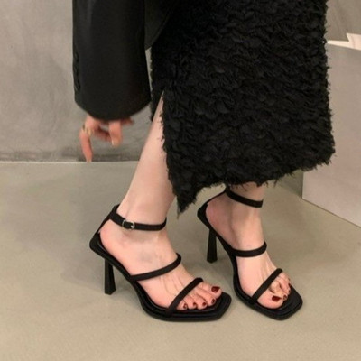 Sandale de damă cu design cu cataramă 2024, moda de vară, violet, cu tocuri înalte, sandale simple cu centură subțire, cu platformă, sandale pentru femei