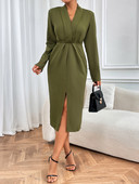 Rochie midi elegantă cu mâneci lungi, cu mâneci lungi, pentru femei, talie subțire, bodycon, primăvară, toamnă, modă, rochii de damă