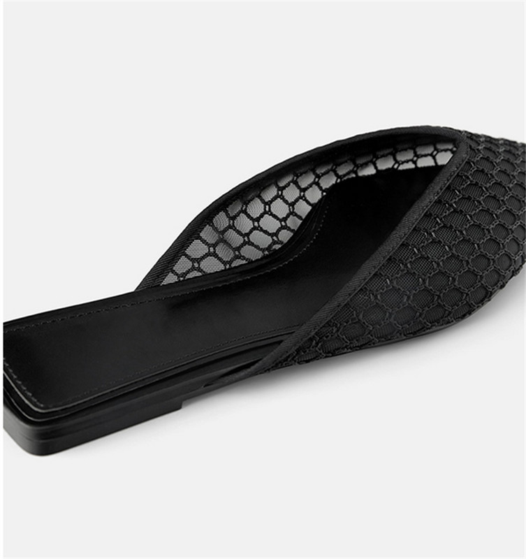 Jumătate de papuci cu vârf ascuțit pentru femei pantofi plati pentru dama, plasă, pantofi de plajă, papuci de exterior, sandale gladiator de designer, vara 2023