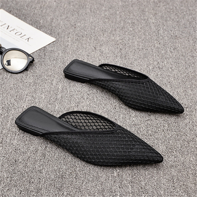 Jumătate de papuci cu vârf ascuțit pentru femei pantofi plati pentru dama, plasă, pantofi de plajă, papuci de exterior, sandale gladiator de designer, vara 2023