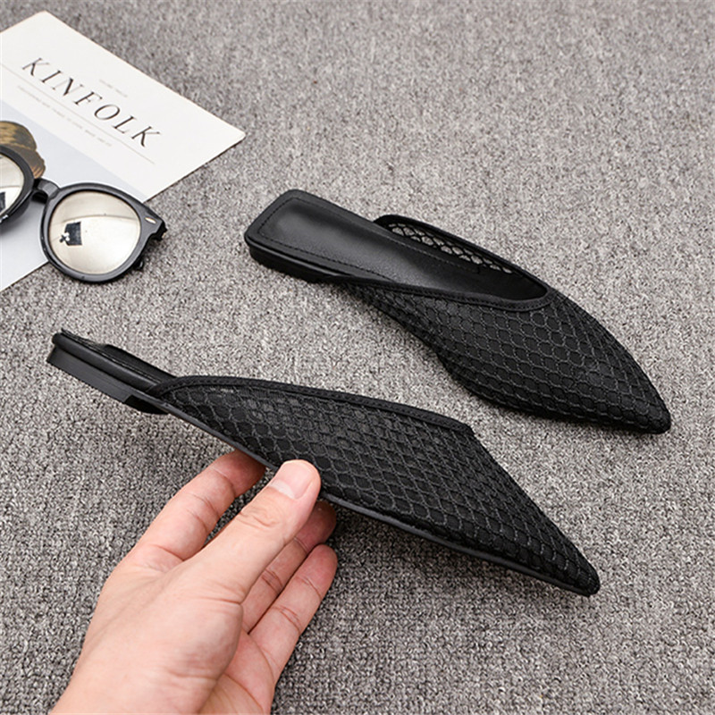 Jumătate de papuci cu vârf ascuțit pentru femei pantofi plati pentru dama, plasă, pantofi de plajă, papuci de exterior, sandale gladiator de designer, vara 2023