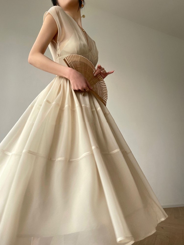 Rochie midi elegantă cu decolteu în V cu imprimeu vintage pentru femei, vară, noi, rochii franceze de petrecere, rochii de prințesă, halat de bal, rochii dintr-o bucată pentru femei