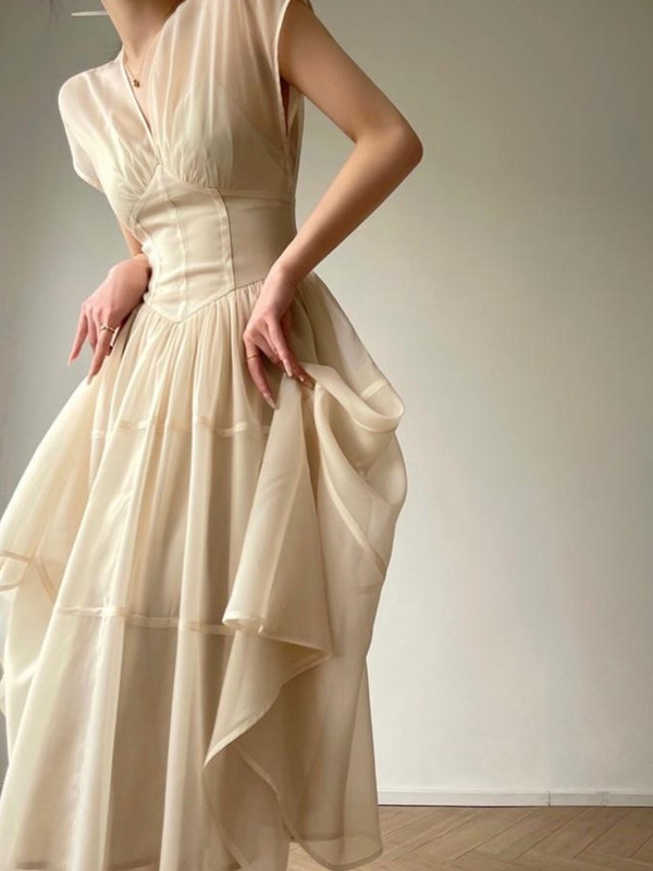 Rochie midi elegantă cu decolteu în V cu imprimeu vintage pentru femei, vară, noi, rochii franceze de petrecere, rochii de prințesă, halat de bal, rochii dintr-o bucată pentru femei