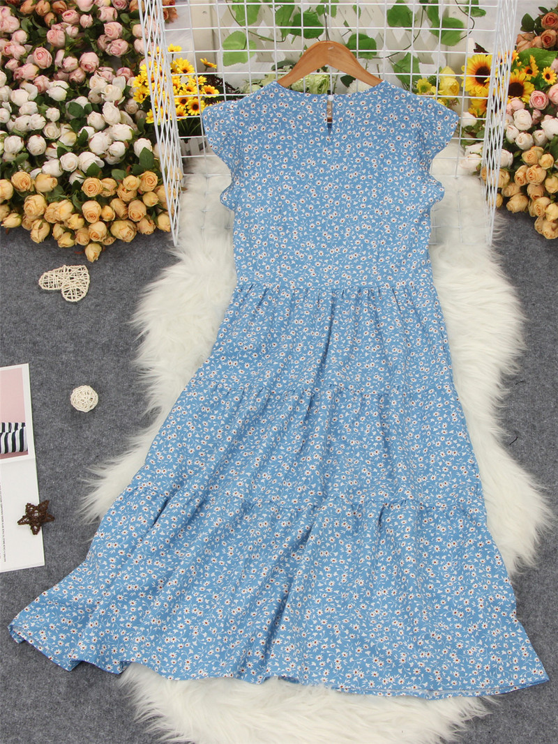 Rochie lungă șic, de vară, retro, pentru femei, cu decolteu în formă de midi, talie înaltă, albastră, șic, pentru modă