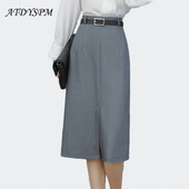 Simplicity Grey hasított midi szoknyák női elegáns irodai női, egyenes borítású szoknyák, új, 2024 tavaszi női alkalmi alsók Jupe