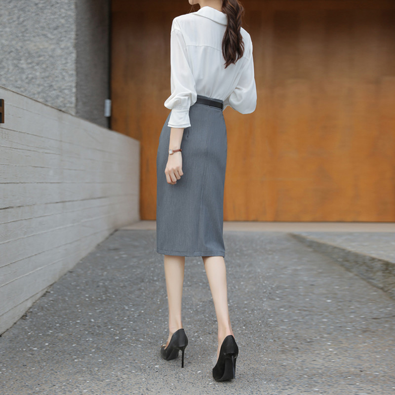 Simplicity Grey hasított midi szoknyák női elegáns irodai női, egyenes borítású szoknyák, új, 2024 tavaszi női alkalmi alsók Jupe