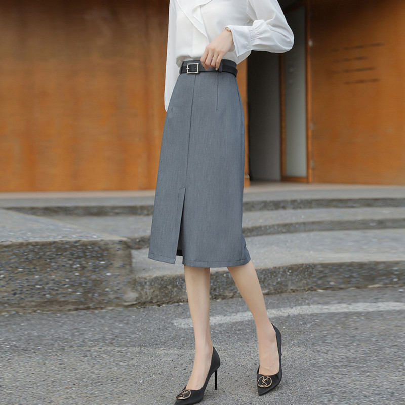 Simplicity Grey hasított midi szoknyák női elegáns irodai női, egyenes borítású szoknyák, új, 2024 tavaszi női alkalmi alsók Jupe